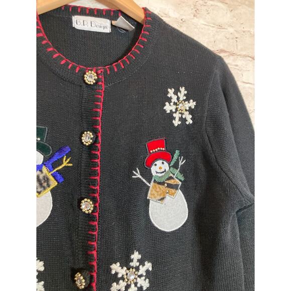 Vintage B.P. Design Sweater Womens Medium Christmas Snow Men Embroidered Ramie - Picture 4 of 13